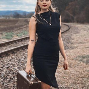 AISIZE Women's Retro Sleeveless High Neck Business Bodycon Pencil Dress size S